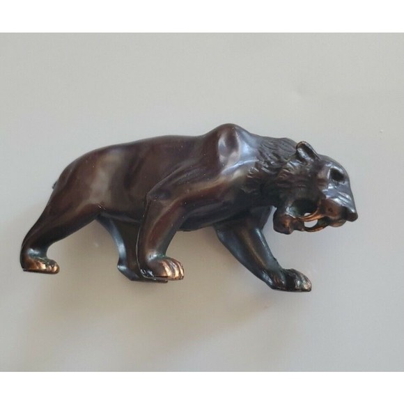 VTG Signed William Otto Bronze Saber-Tooth CatSmilodon La Brea Tar Pits Toy